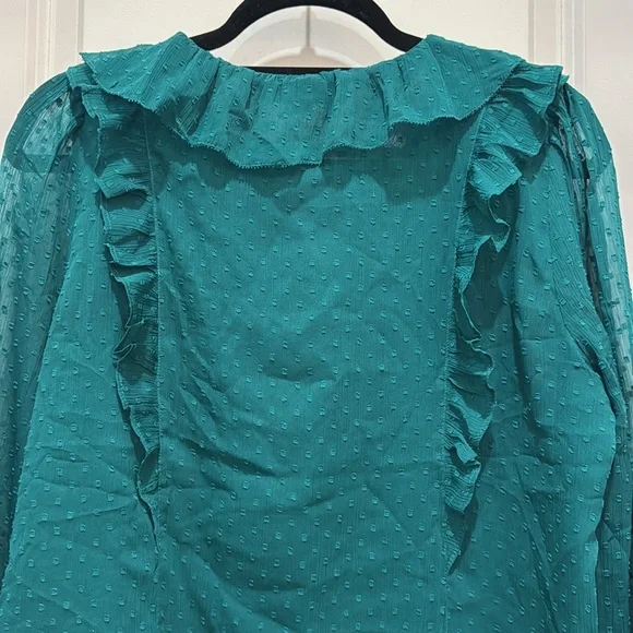 LOFT Long Sleeve Green Teal Flowy Blouse. Size Petite Large - Picture 7 of 10